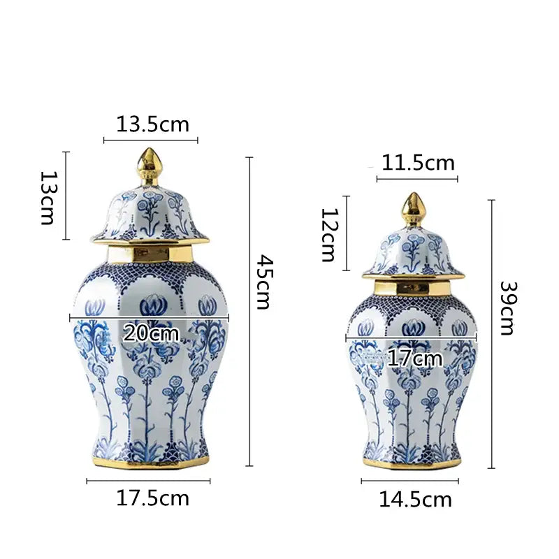 Floral blue & white porcelain general jar vase – living room decor
