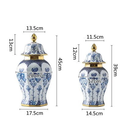 Floral blue & white porcelain general jar vase – living room decor