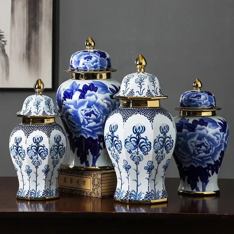 Floral blue & white porcelain general jar vase – living room decor
