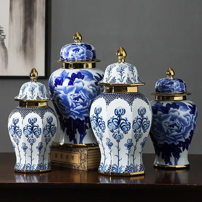 Floral blue & white porcelain general jar vase – living room decor