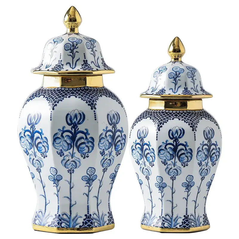 Floral blue & white porcelain general jar vase – living room decor