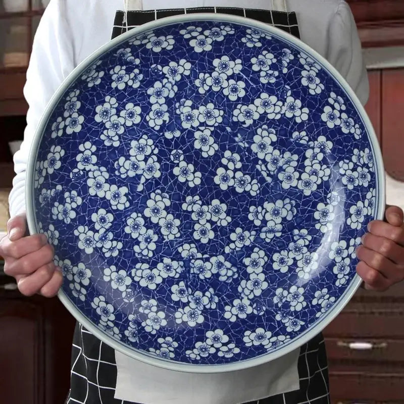 Floral blue & white porcelain serving plate dining room tableware