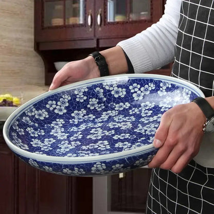 Floral blue & white porcelain serving plate dining room tableware