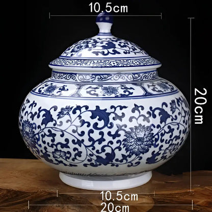 Floral blue & white porcelain storage tank – living room jar