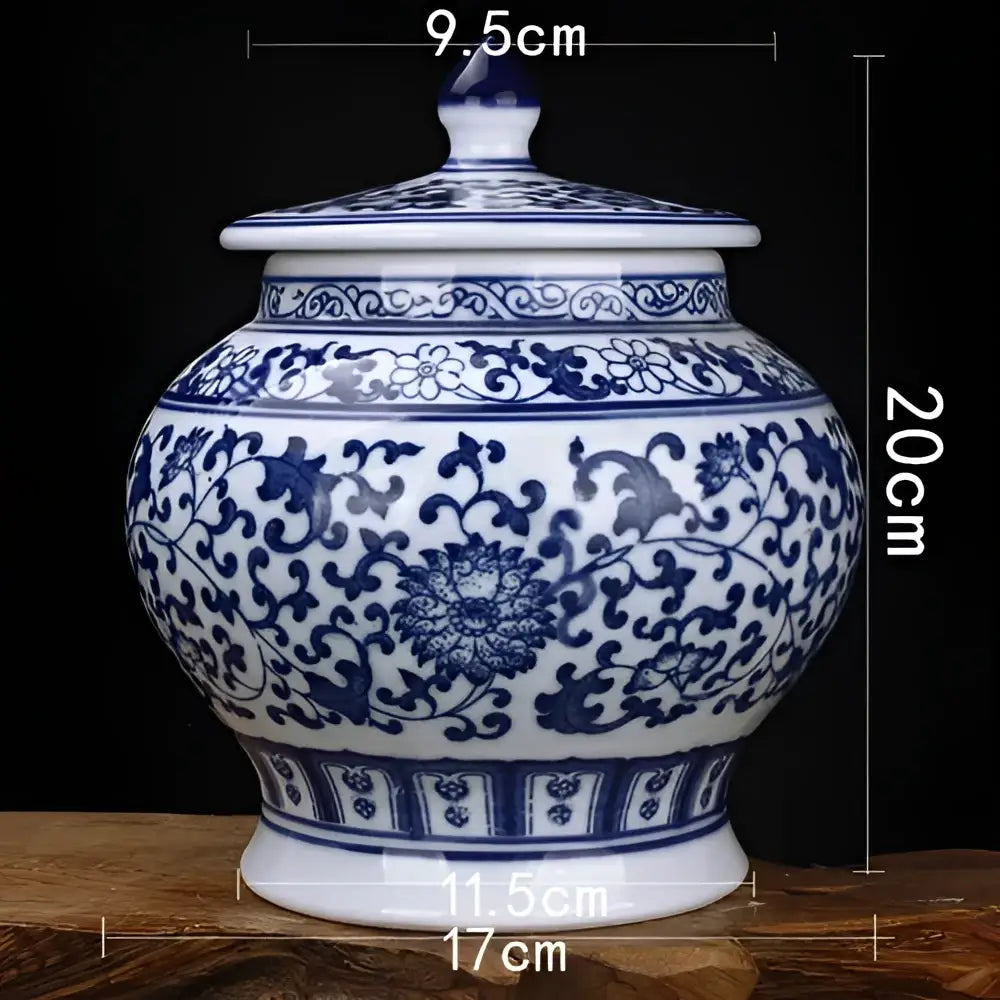 Floral blue & white porcelain storage tank – living room jar