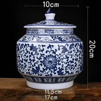 Floral blue & white porcelain storage tank – living room jar