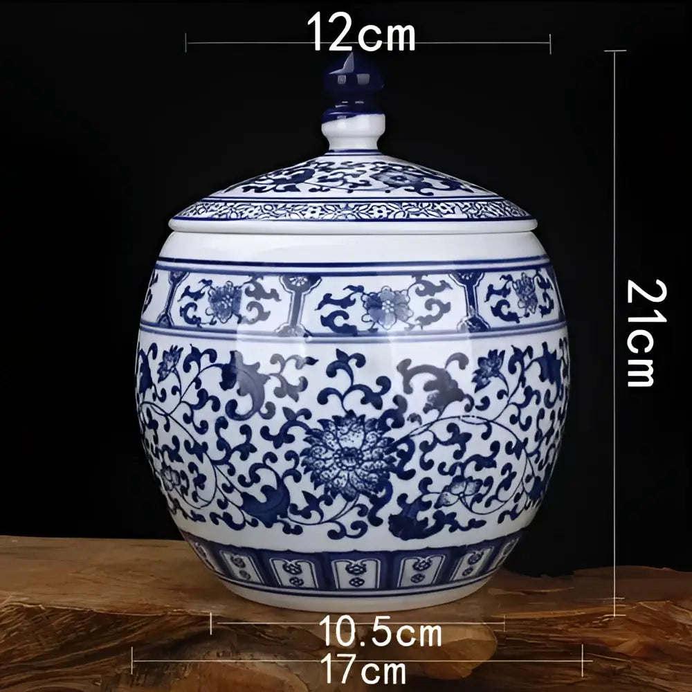 Floral blue & white porcelain storage tank – living room jar