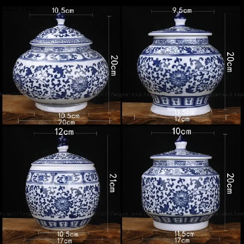 Floral blue & white porcelain storage tank – living room jar