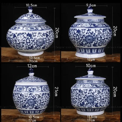 Floral blue & white porcelain storage tank – living room jar