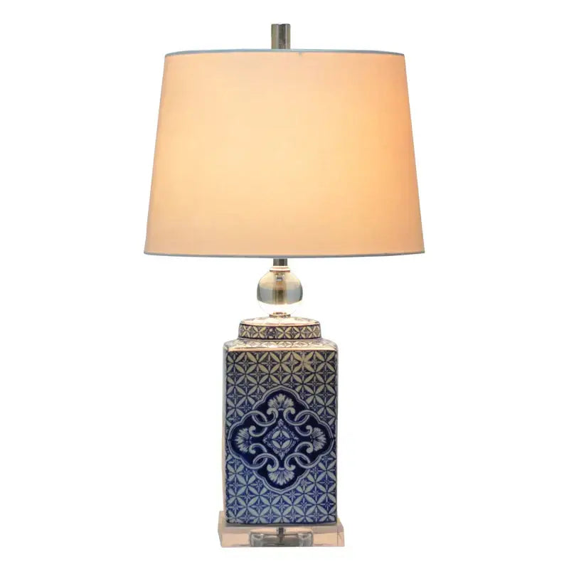 Floral blue & white porcelain table lamp bedroom ceramic light