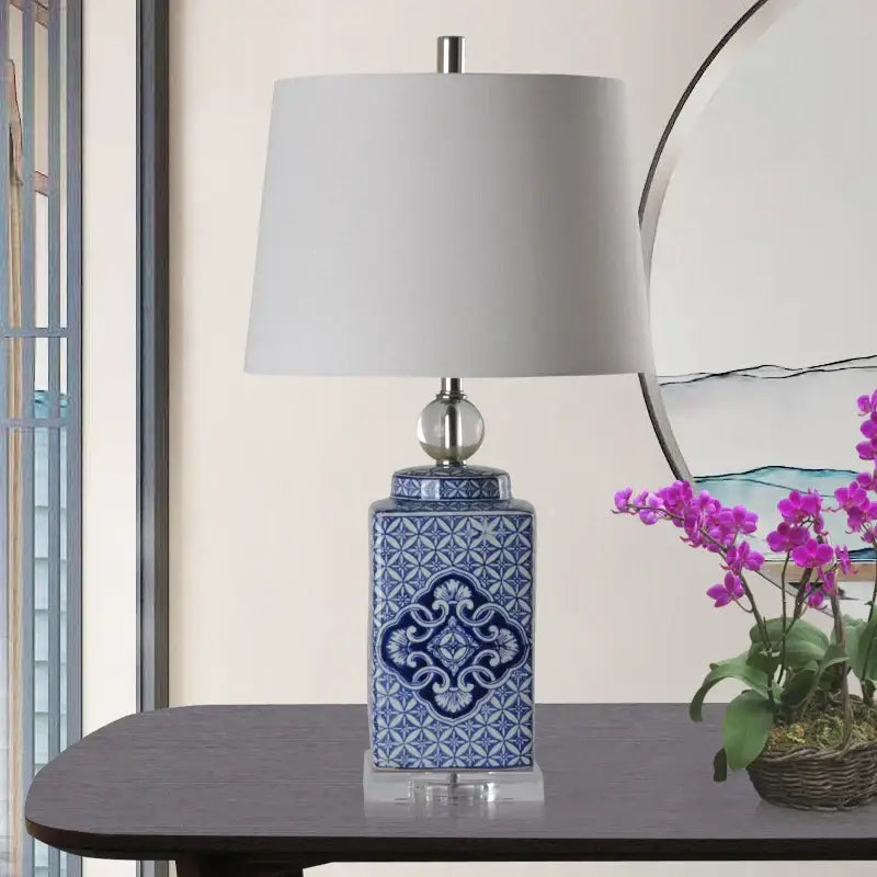 Floral blue & white porcelain table lamp bedroom ceramic light