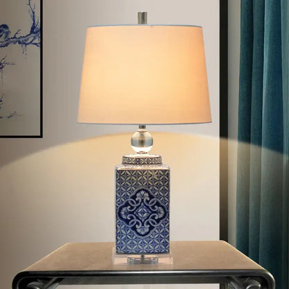 Floral blue & white porcelain table lamp bedroom ceramic light