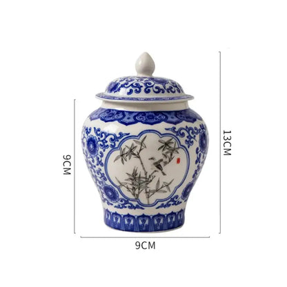 Floral blue & white porcelain tea canister kitchen storage jar