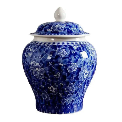 Floral blue & white porcelain tea canister kitchen storage jar