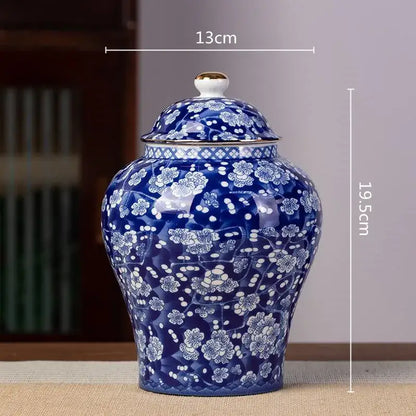 Floral blue & white porcelain tea pot kitchen storage container