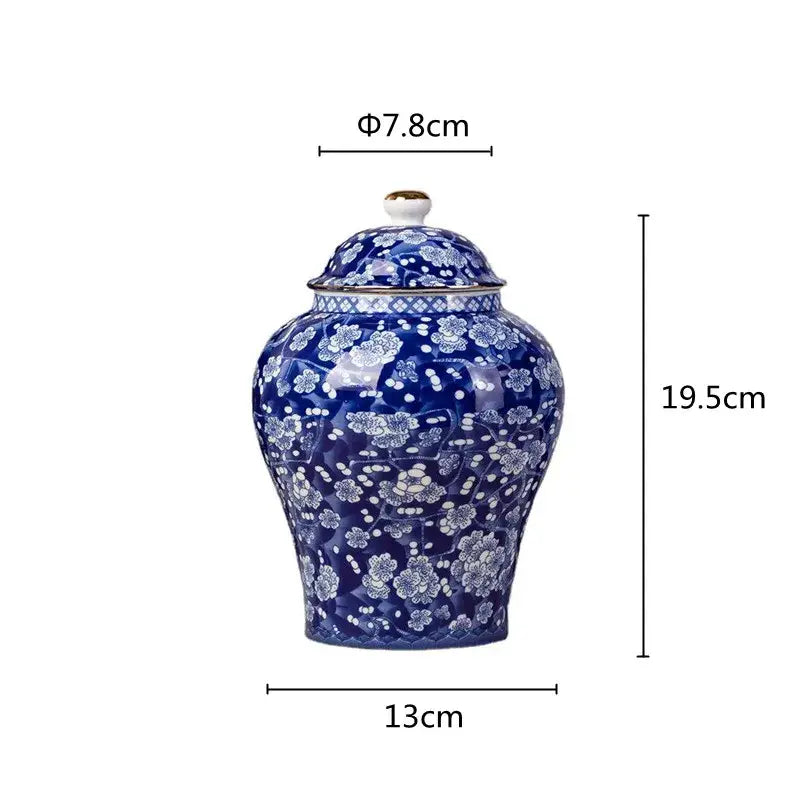 Floral blue & white porcelain tea pot kitchen storage container