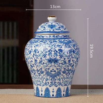Floral blue & white porcelain tea pot kitchen storage container