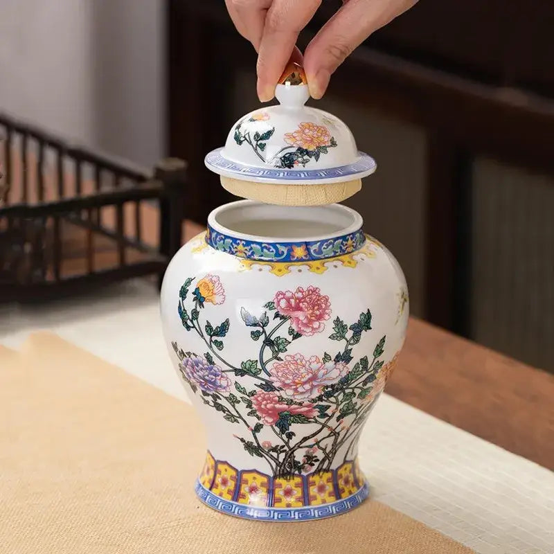 Floral blue & white porcelain tea pot kitchen storage container