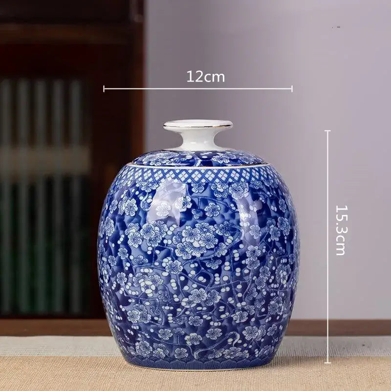 Floral blue & white porcelain tea pot kitchen storage container