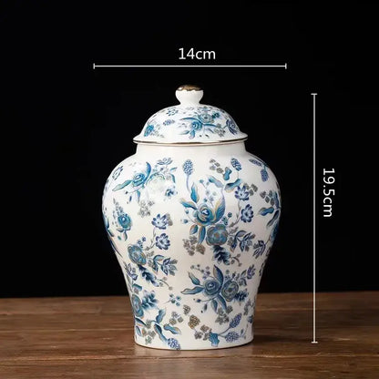 Floral blue & white porcelain tea pot kitchen storage container