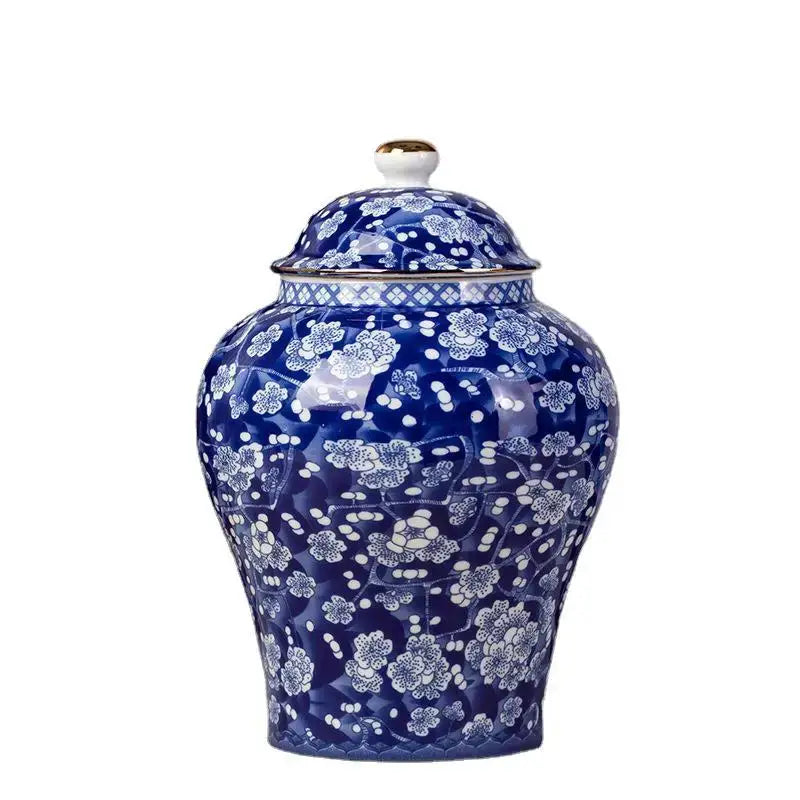 Floral blue & white porcelain tea pot kitchen storage container