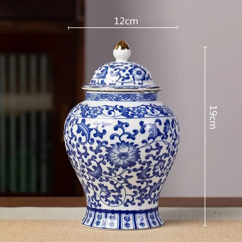 Floral blue & white porcelain tea pot kitchen storage container