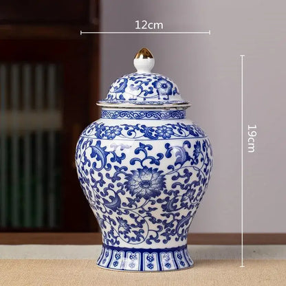Floral blue & white porcelain tea pot kitchen storage container