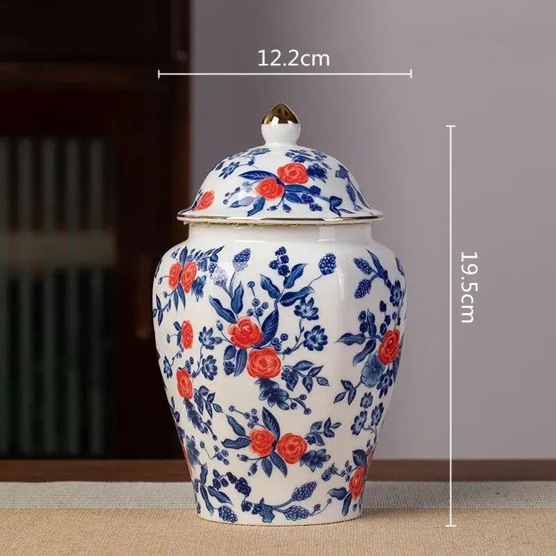 Floral blue & white porcelain tea pot kitchen storage container