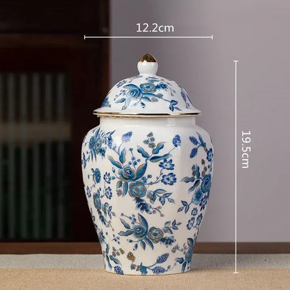 Floral blue & white porcelain tea pot kitchen storage container