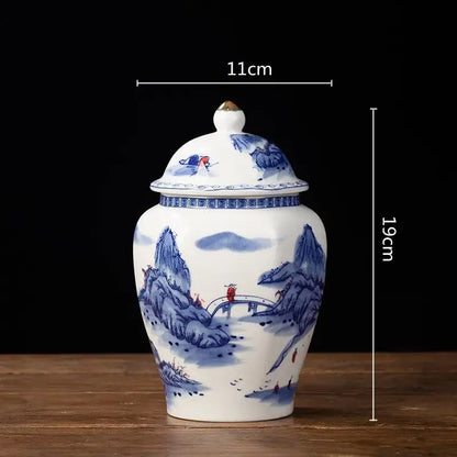 Floral blue & white porcelain tea pot kitchen storage container