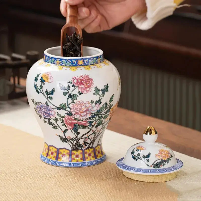 Floral blue & white porcelain tea pot kitchen storage container