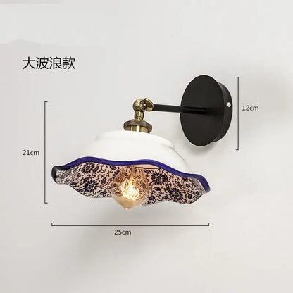 Floral blue & white porcelain wall lamp living room ceramic sconce