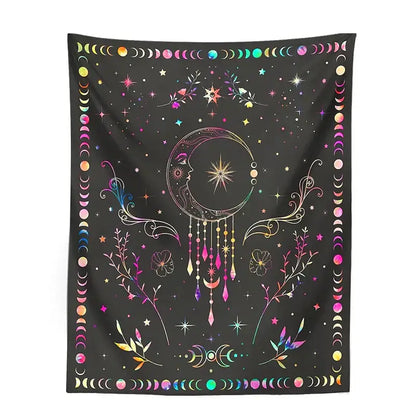 Floral celestial moon phase tapestry bedroom wall decor