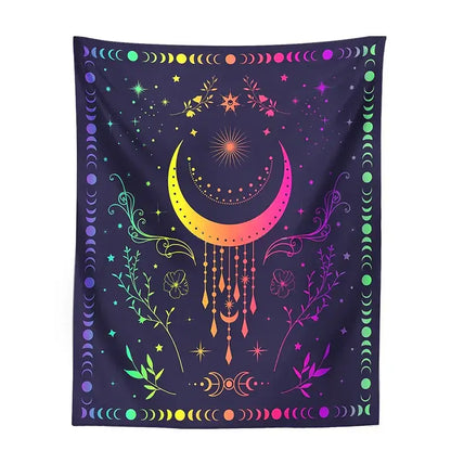 Floral celestial moon phase tapestry bedroom wall decor