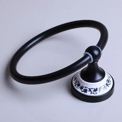 Floral ceramic black stainless steel towel ring bathroom decor