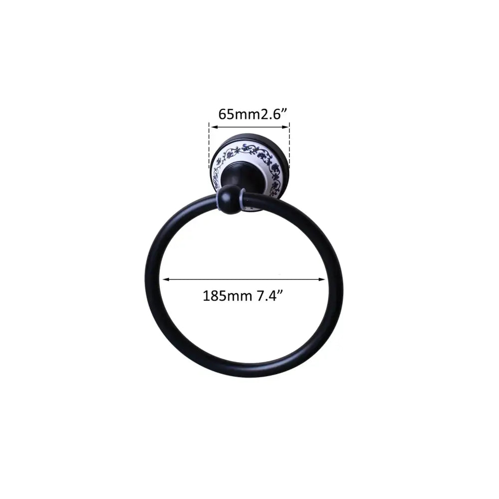 Floral ceramic black stainless steel towel ring bathroom decor