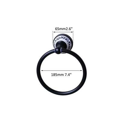 Floral ceramic black stainless steel towel ring bathroom decor
