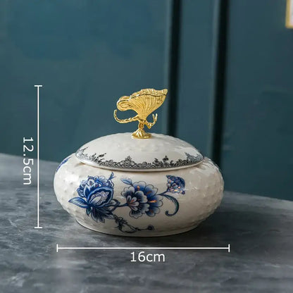 Floral ceramic jewelry box with dragonfly lid bedroom storage jar