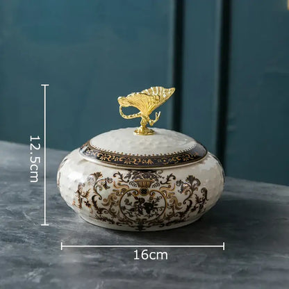 Floral ceramic jewelry box with dragonfly lid bedroom storage jar