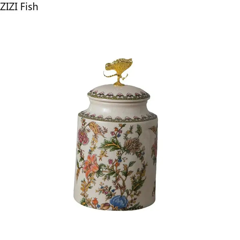 Floral ceramic storage jar with dragonfly lid bedroom jewelry box