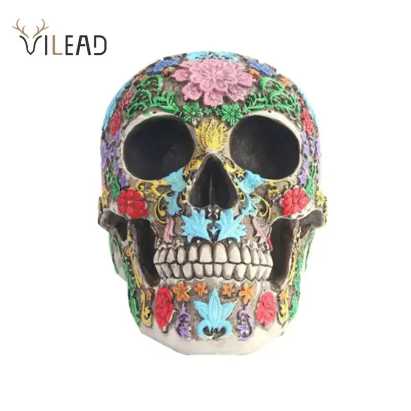 Floral colorful skull ornaments living room medical decor statue
