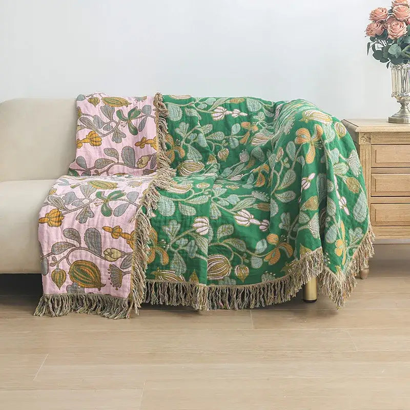 Floral cotton bohemian throw blanket – bedroom multi-color cover