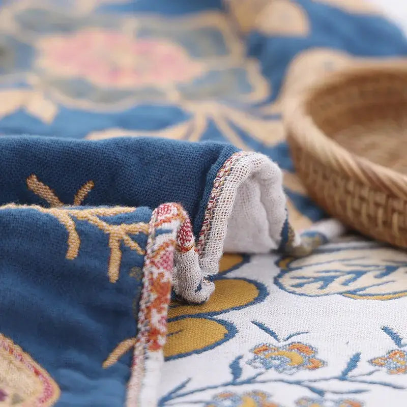 Floral cotton bohemian throw blanket – bedroom multi-color cover