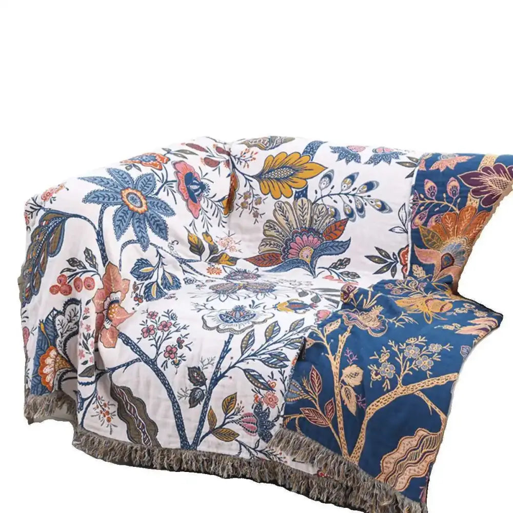 Floral cotton bohemian throw blanket – bedroom multi-color cover