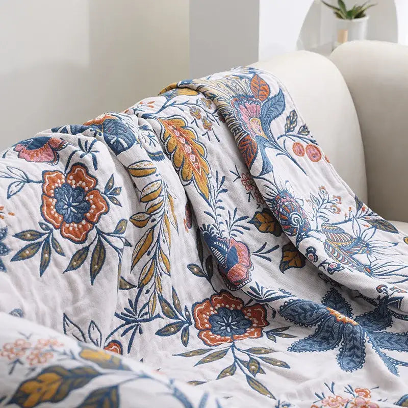 Floral cotton bohemian throw blanket – bedroom multi-color cover