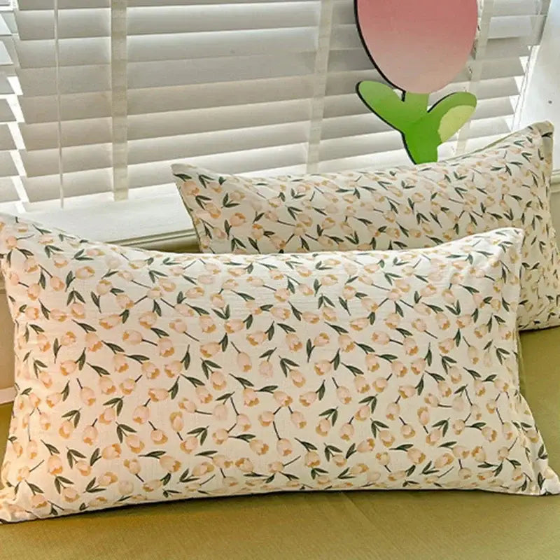 Floral cream and peach double layer cotton quilt cover set bedroom