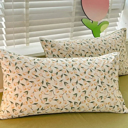Floral cream and peach double layer cotton quilt cover set bedroom
