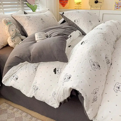Floral cream and peach double layer cotton quilt cover set bedroom