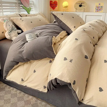 Floral cream and peach double layer cotton quilt cover set bedroom