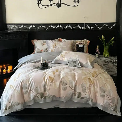 Floral cream & caramel egyptian cotton bedding set bedroom duvet cover